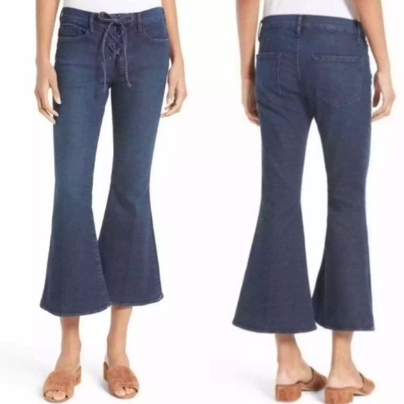 Frame Denim Le Crop Mini Boot Flare Cropped Jeans Lace Up Blue 26 - Picture 3 of 8